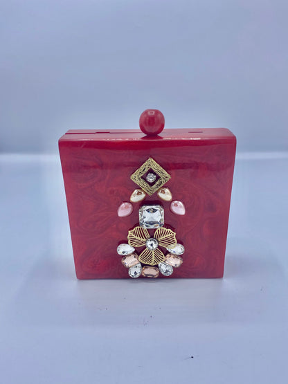 Handcrafted Square Resin with Agate Stone Clutch