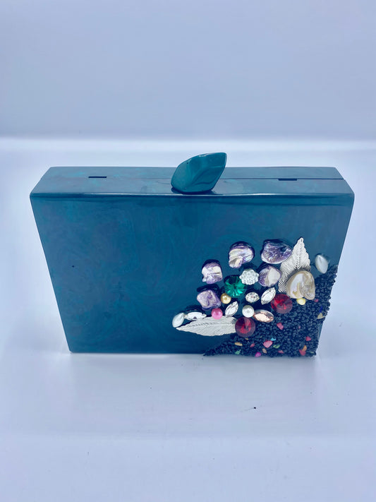 Handcrafted Triangle Resin with embellishment of pearls and stones Clutch