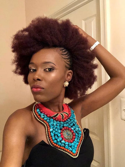 Multi Color Bead and Stone Raised Collar Bib Necklace Set