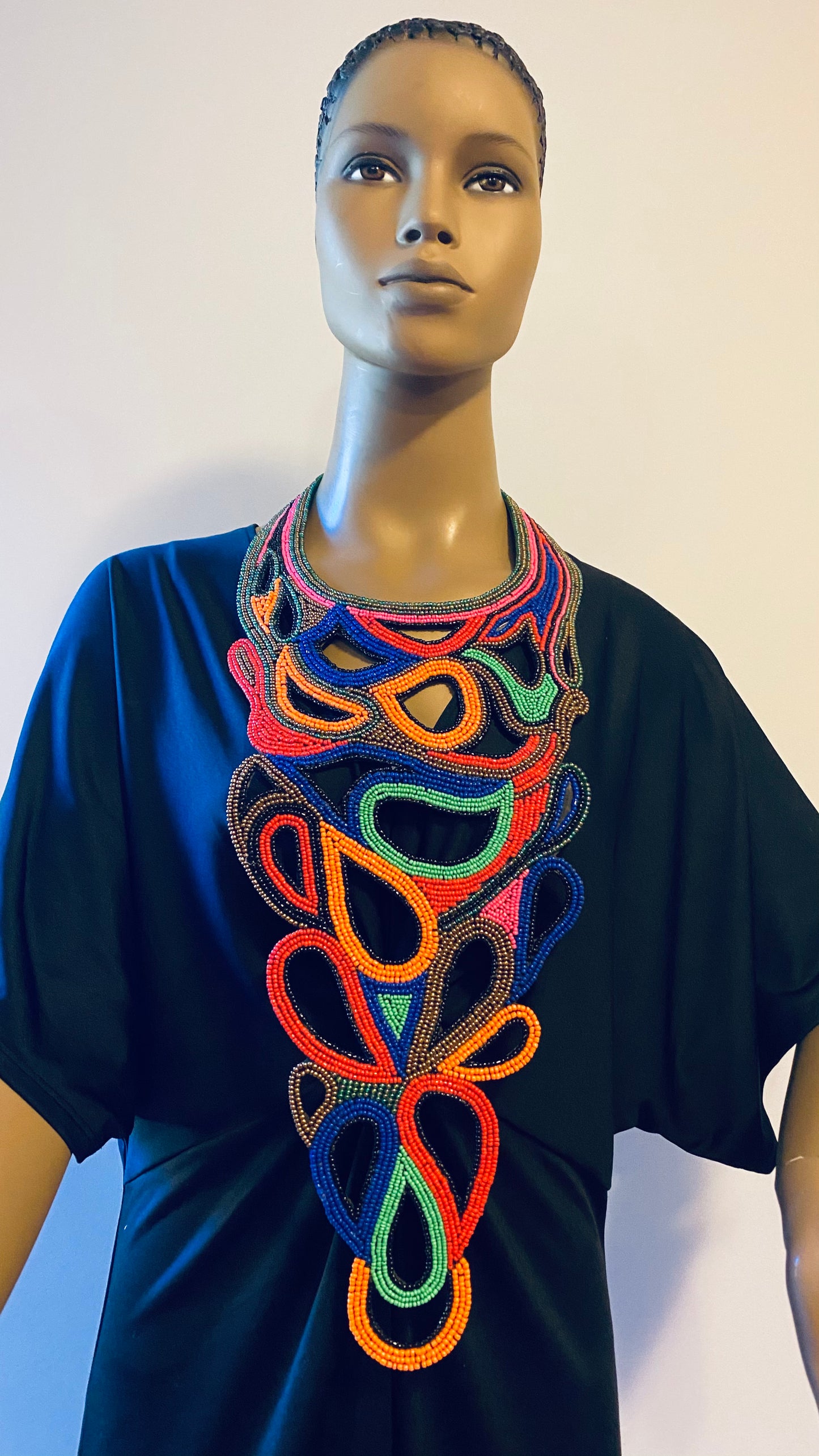 Multi Colors Statement Embroidered forged necklace
