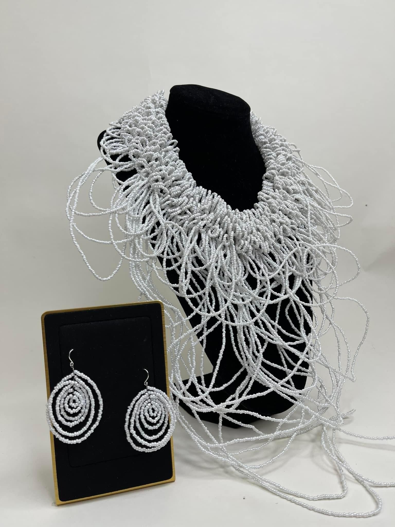 White Beaded Circle Of Life Necklace Set