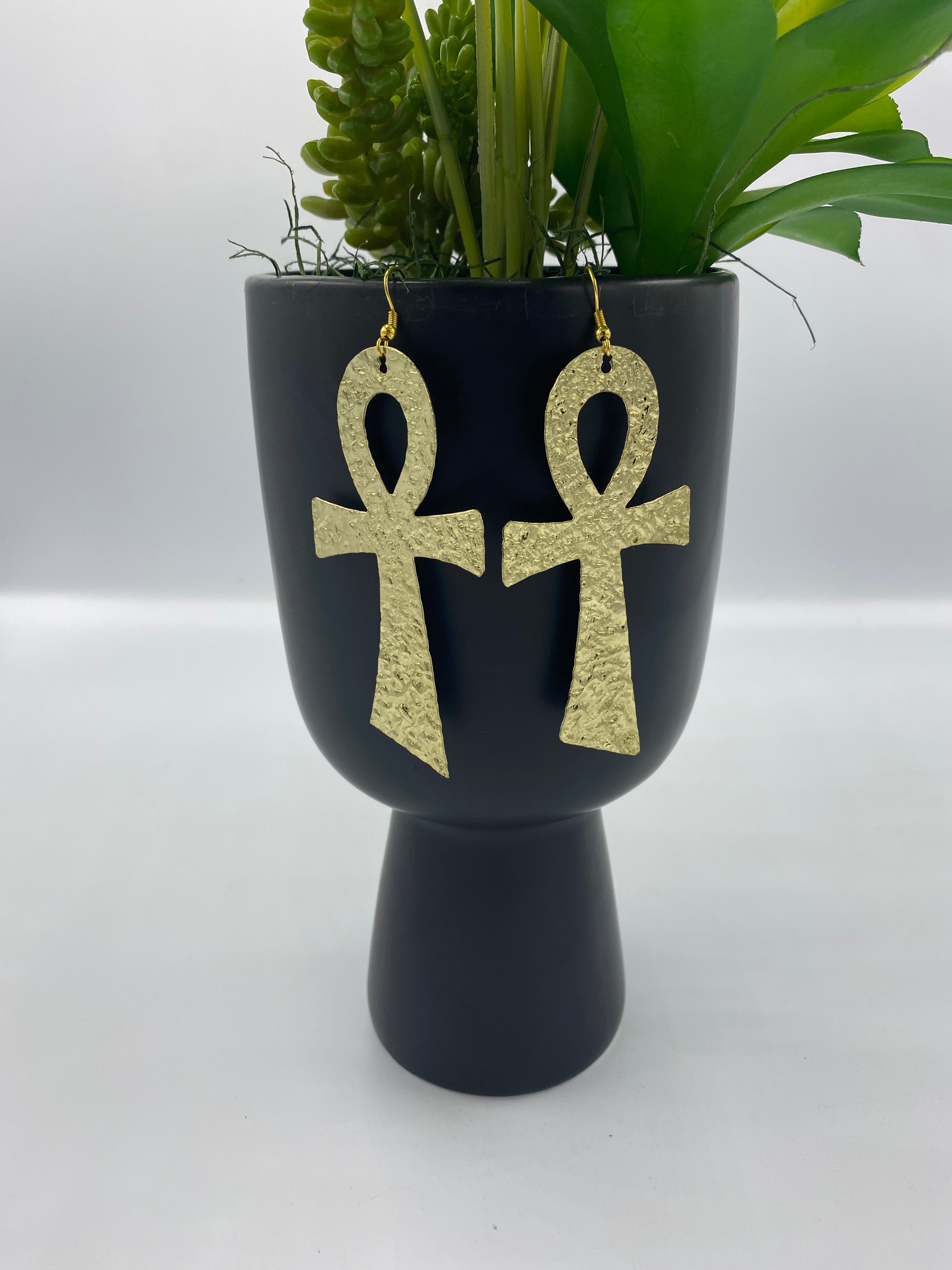 Handmade Gold Ankh Earrings.