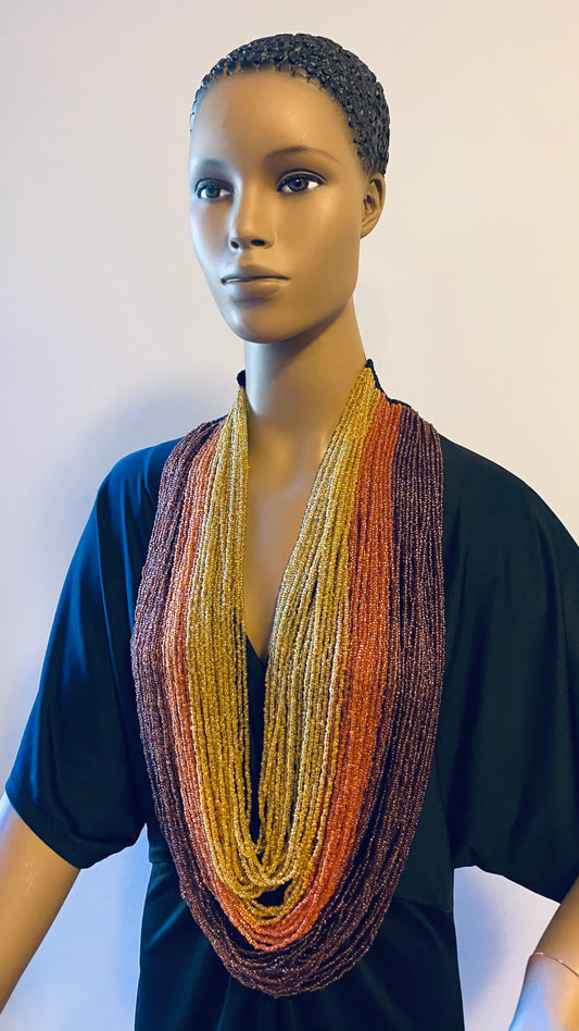 Triple Brown Long Layered Seed Bead Necklace