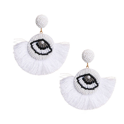 Beaded Eye Tassel Earrings