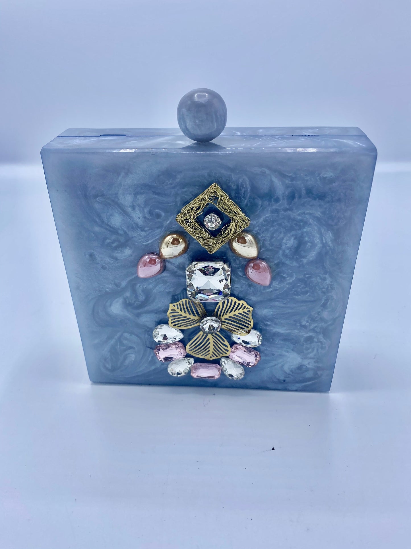 Handcrafted Square Resin with Agate Stone Clutch