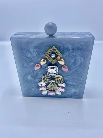 Handcrafted Square Resin with Agate Stone Clutch