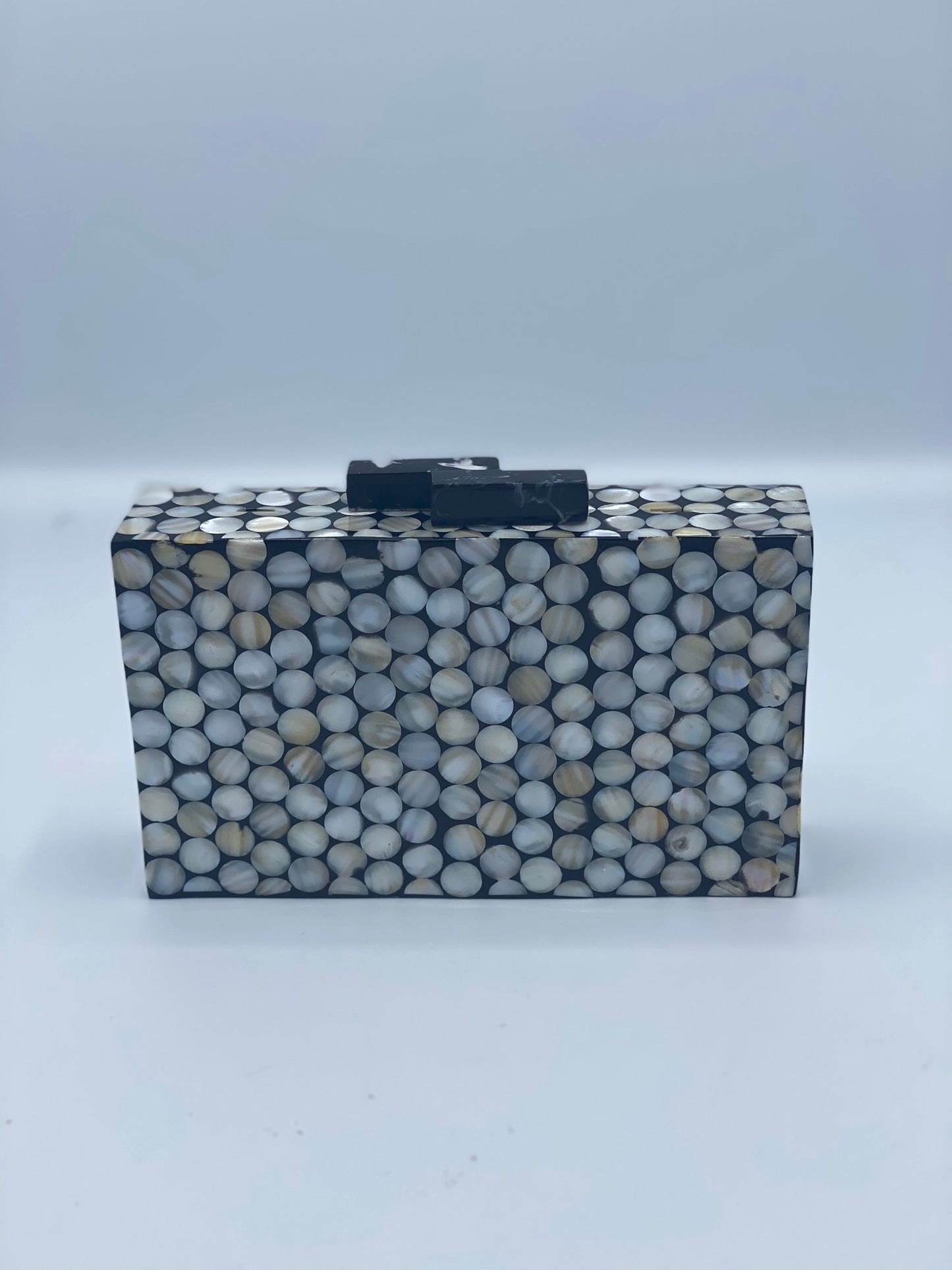Handcrafted Pixel Ivory and Black Mother Of Pearl Clutch