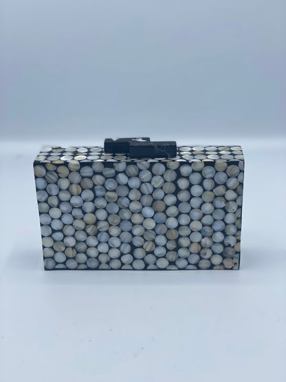 Handcrafted Pixel Ivory and Black Mother Of Pearl Clutch