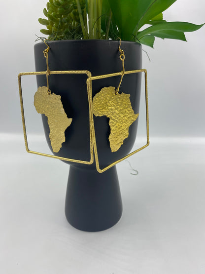 Brass Square Map Of Africa Earrings