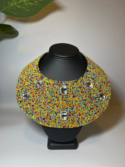 Multi Color Bead Large Collar Bib Necklace