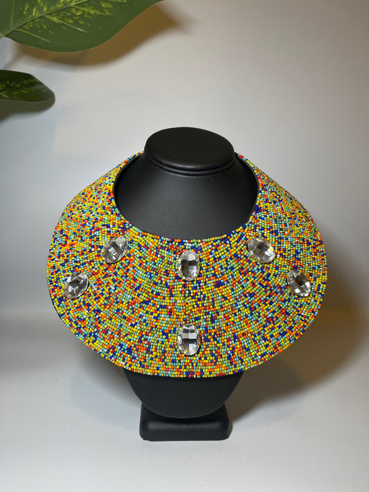 Multi Color Bead Large Collar Bib Necklace