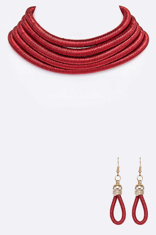 Layer Cording Magnetic Collar Necklace Set