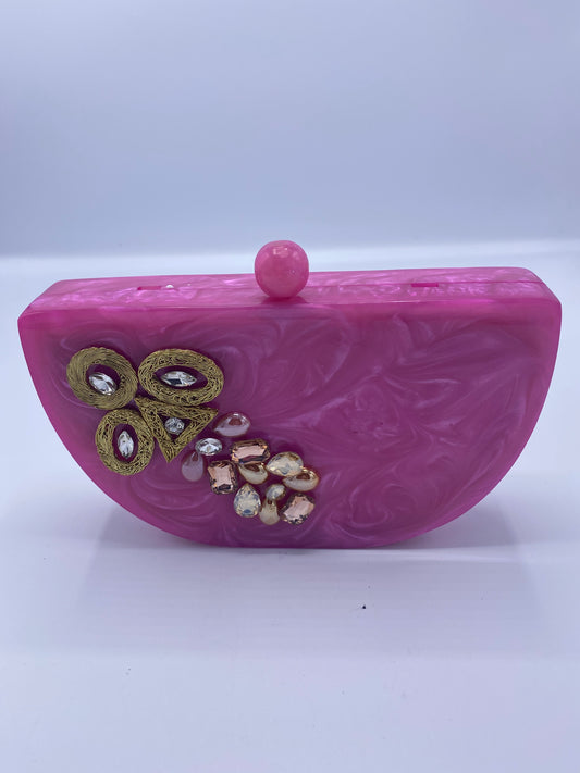 Handcrafted Semicircle  Resin with Agate Stone Clutch