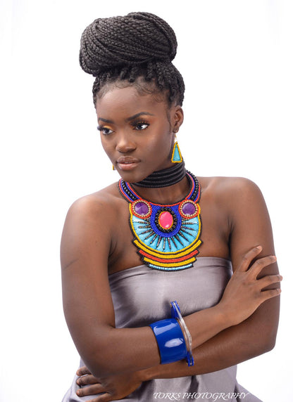 Bright Bead Bib Necklace Set