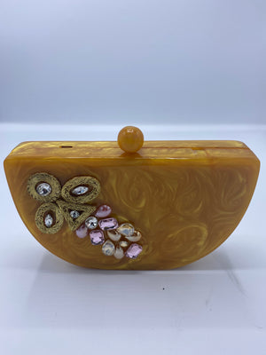 Open image in slideshow, Handcrafted Semicircle  Resin with Agate Stone Clutch
