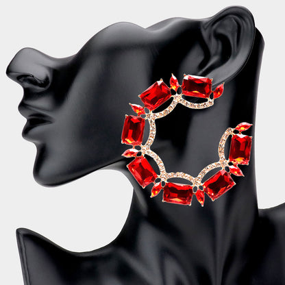 Rectangle Stone Accented Hoop Evening Earrings