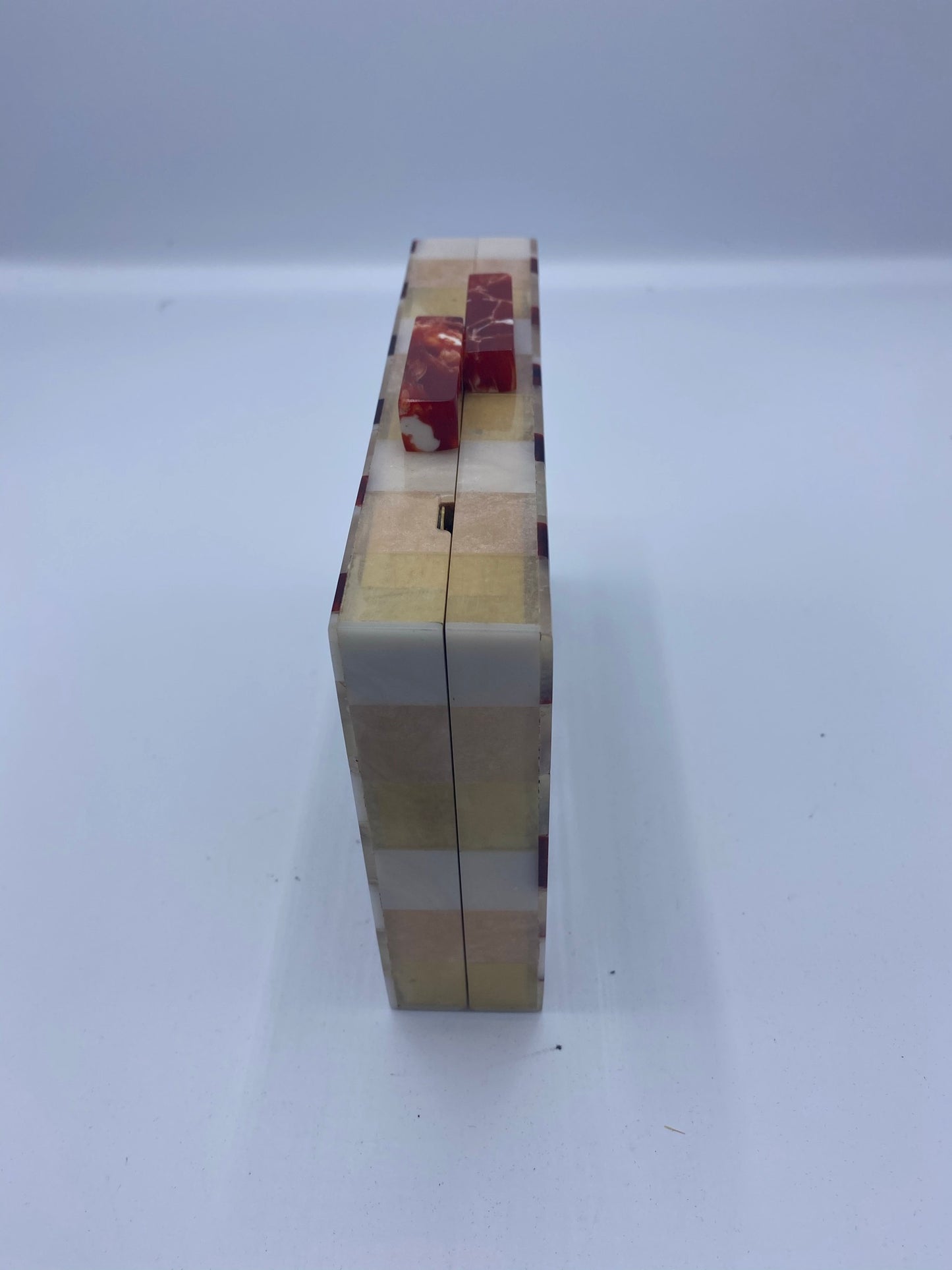 Handcrafted Geometric Champagne and Brown  Mother Of Pearl Clutch