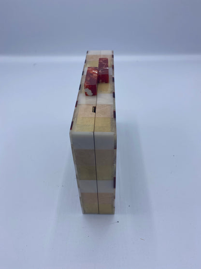 Handcrafted Geometric Champagne and Brown  Mother Of Pearl Clutch