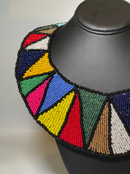 Rainbow Beaded Round Collar Bib Necklace