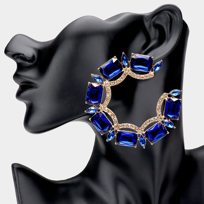 Rectangle Stone Accented Hoop Evening Earrings