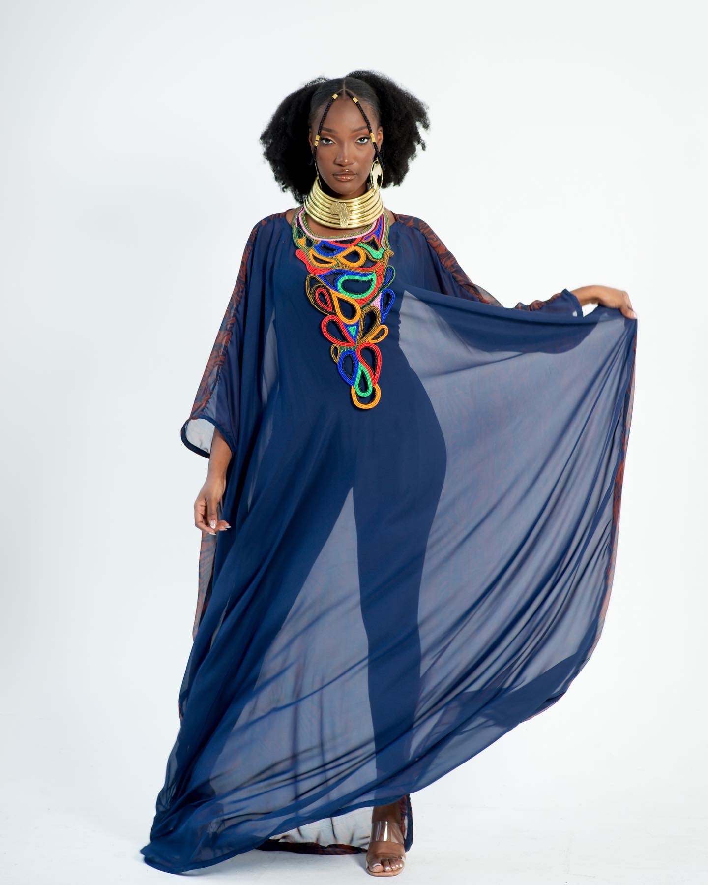 Multi Colors Statement Embroidered forged necklace