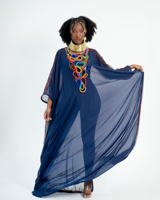 Multi Colors Statement Embroidered forged necklace