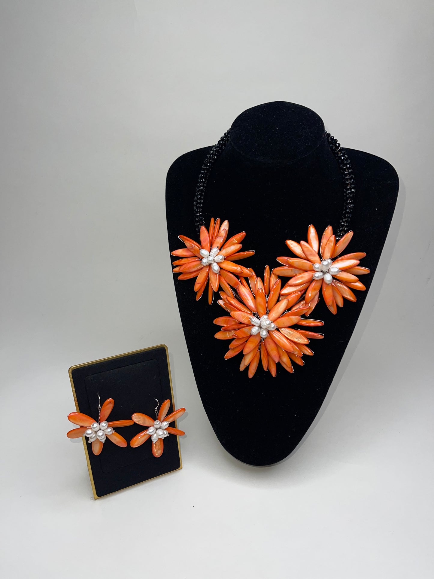 Handmade Beds Of Flowers Beaded Bib Necklace.