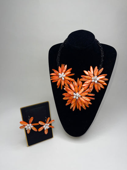 Handmade Beds Of Flowers Beaded Bib Necklace.