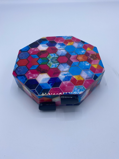 Round Handmade Mosaic Muti colors Wooden Clutch.