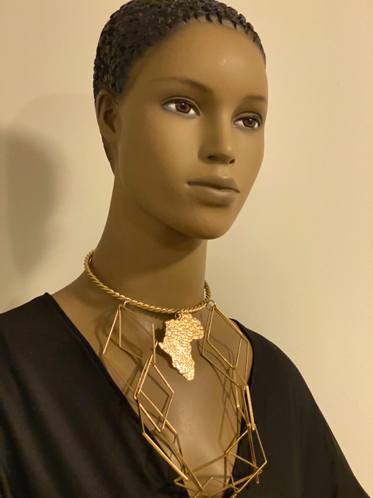 Queen N’Kama Brass Triangles With  Map Necklace
