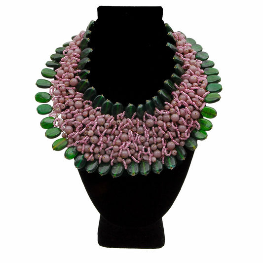 purple green bead and copper necklace