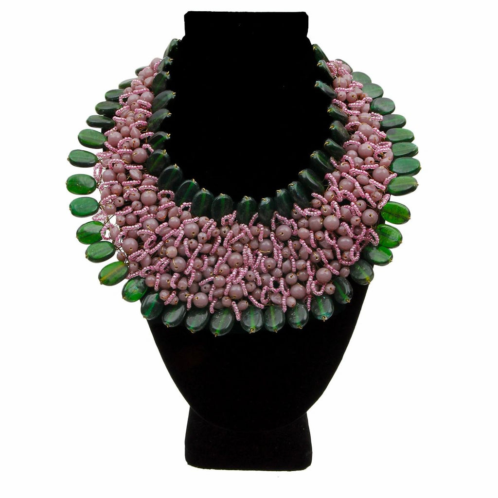 purple green bead and copper necklace