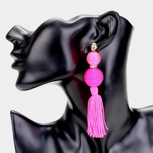 Open image in slideshow, Thread Ball Tassel Drop Earrings
