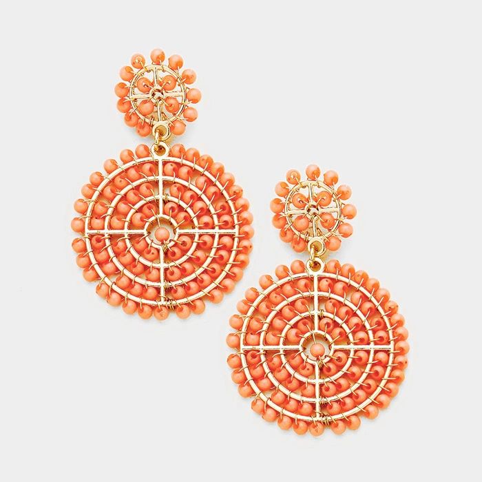 WIRE WRAPPED BEADED DISC DANGLE EARRINGS