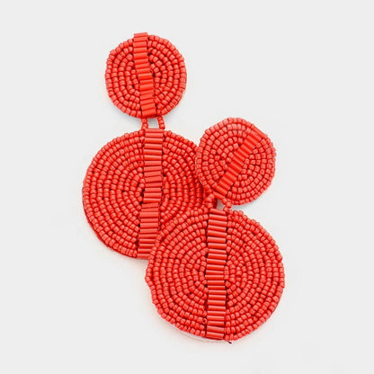 Seed Beaded Double Round Drop Earrings