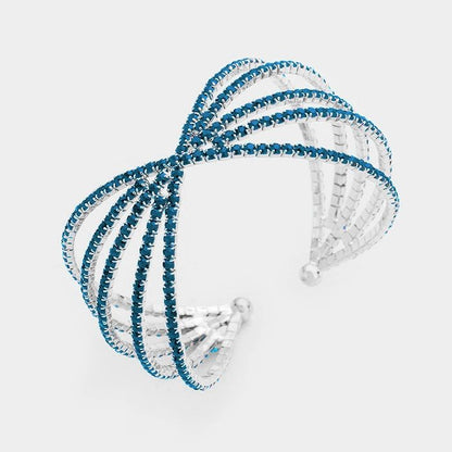 Multi Strand Pave Rhinestone X Shaped Cuff Bracelet
