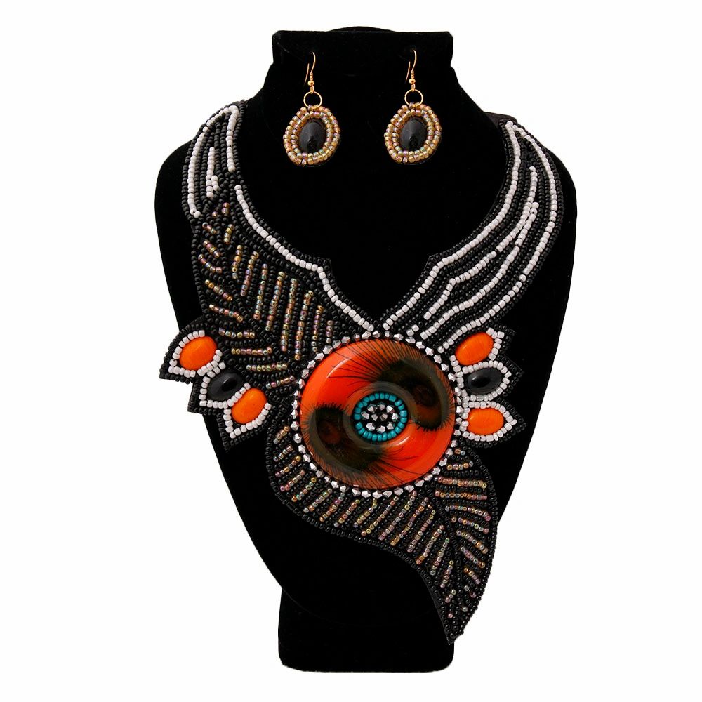 Beaded Leaf Bib Necklace Set