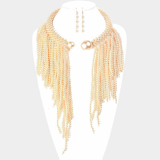 Pearl Tassel Fringe Cuff Bib Necklace