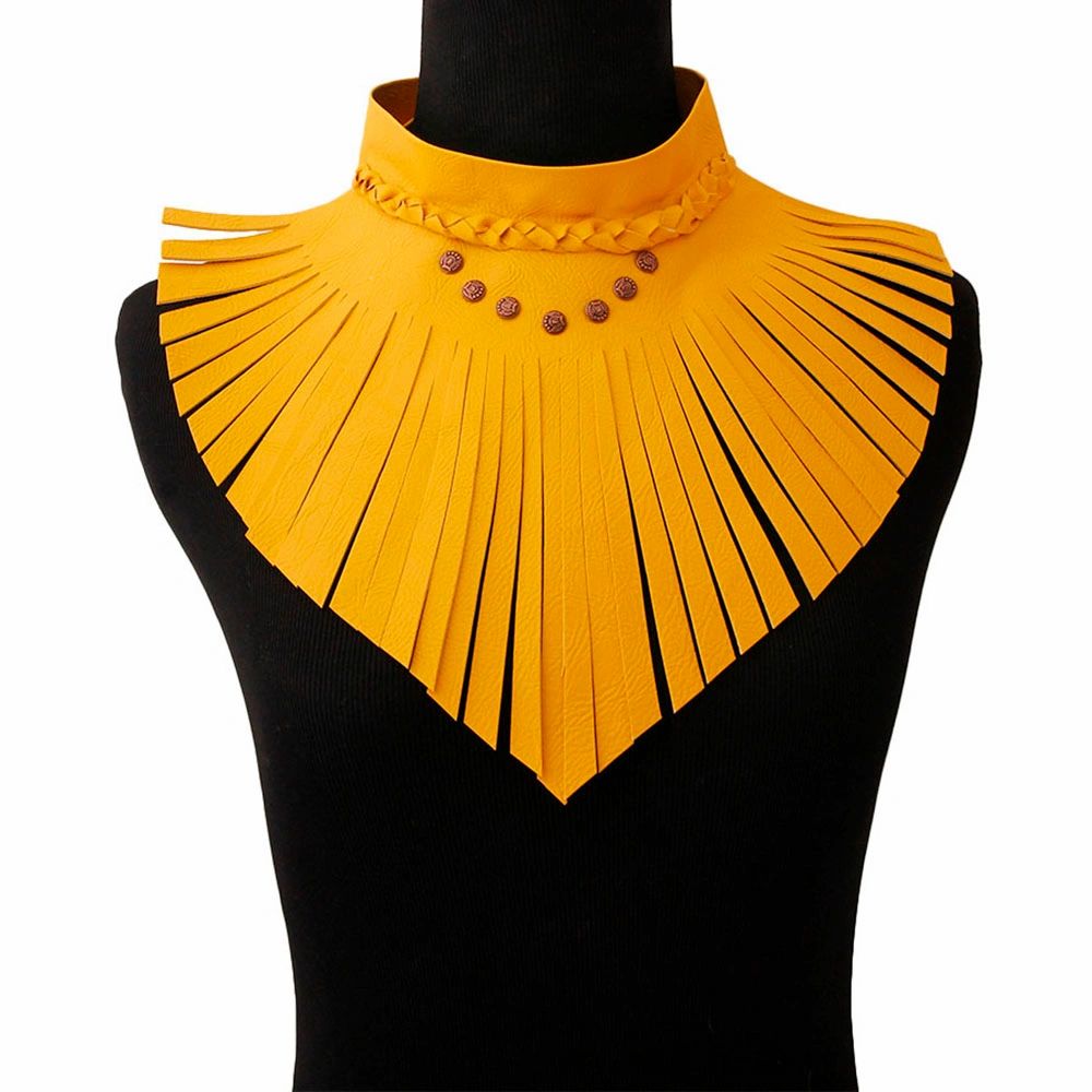 Orange Leather Fringe Choker Necklace