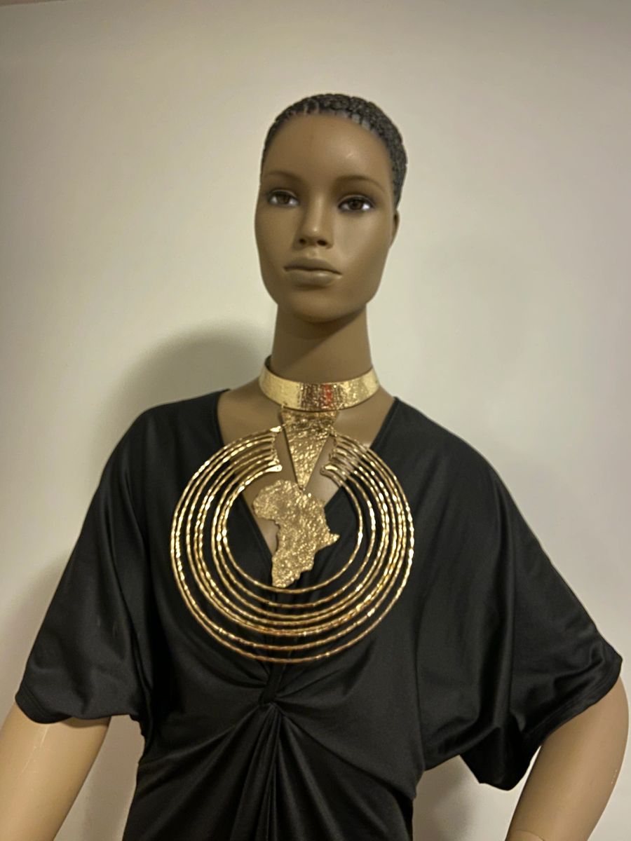 QUEEN N’KAMA Brass Hammered Map Necklace.