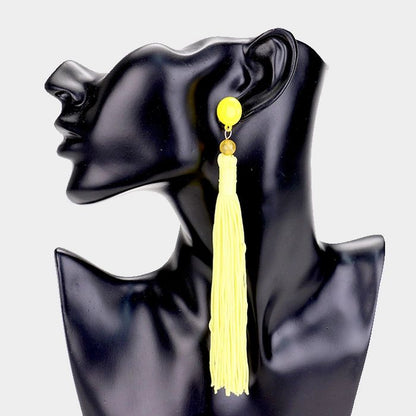 Thread Long Tassel Beaded Drop Earrings