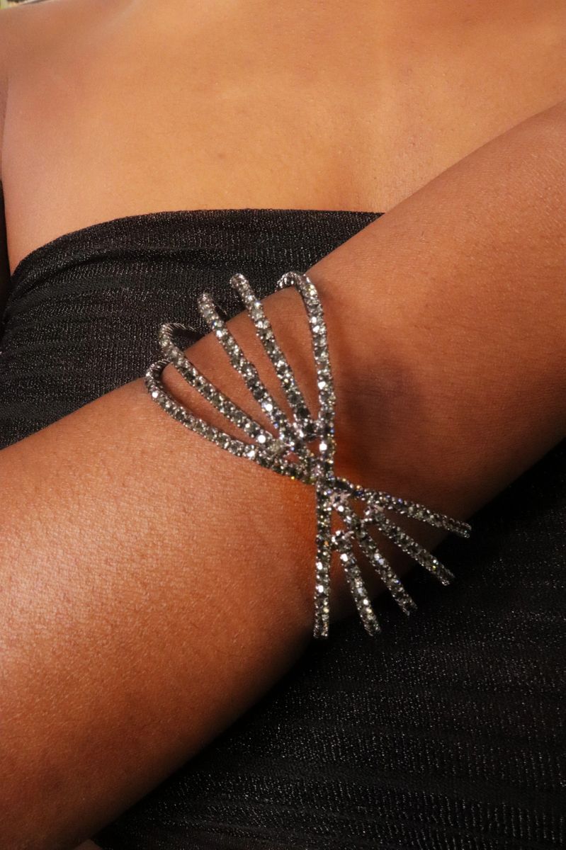 Multi Strand Pave Rhinestone X Shaped Cuff Bracelet
