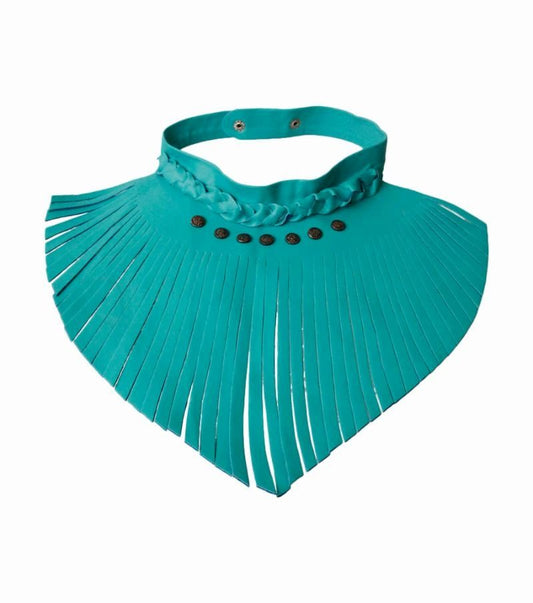 Turquoise Leather Fringe Choker Necklace