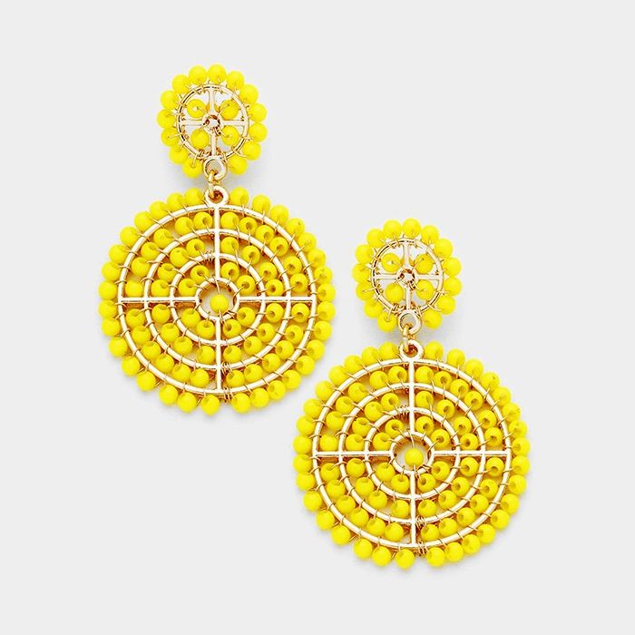 WIRE WRAPPED BEADED DISC DANGLE EARRINGS