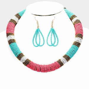 Open image in slideshow, Seed Bead Roped Necklace Set
