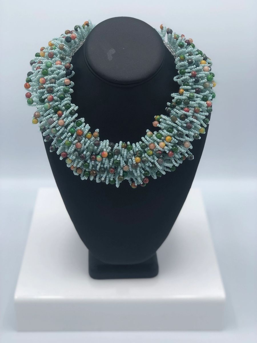 Handmade Chunky Beaded Collar Necklace.
