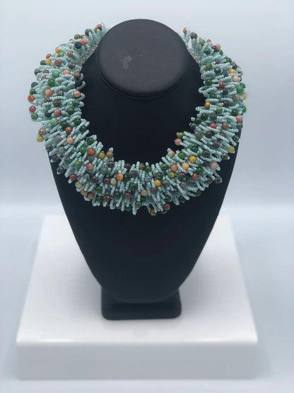 Handmade Chunky Beaded Collar Necklace.