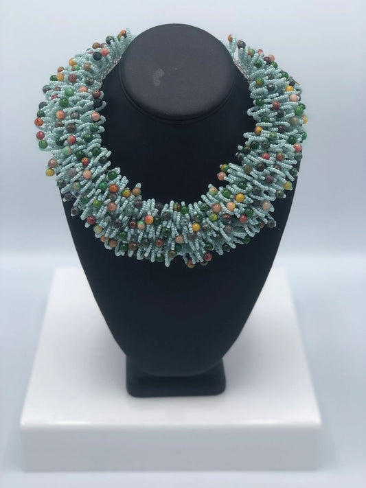 Handmade Chunky Beaded Collar Necklace.