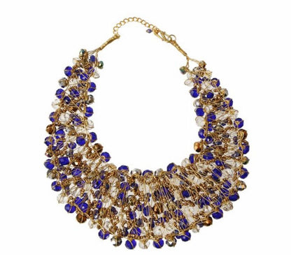 Gold and Blue Bead Copper Bib
