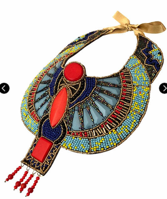 Multi- Colors Hancrafted Bead Egyptian Bib Necklace